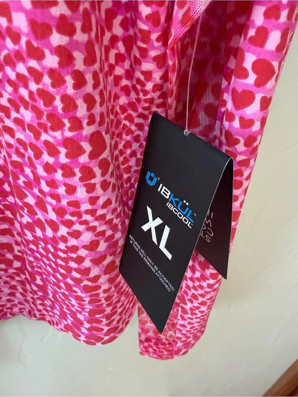 IBKUL Amanda Long Sleeve Top 1/4 Zip Mock Neck Red Hot Pink Hearts Golf Sz XL - Picture 3 of 6